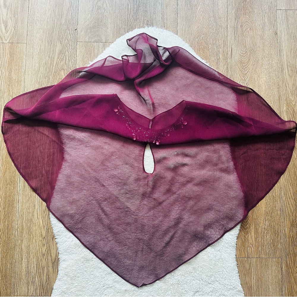 VINTAGE Embellished Sheer Burgundy  Top/Overlay Shawl - Picture 3 of 5